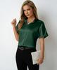 Foto Real da Popular Camisa Raglan de Cor Sólida em Cetim Europeia e Americana Transfronteiriça para Mulheres com Gola Alta de Manga Curta Camisa de Cetim