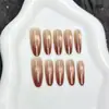 Puntas de uñas tipo ojo de gato color granada, alta gama, ojo de gato ovalado mediano-largo, todos los tamaños disponibles, uñas ovaladas ponibles