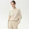 ¡Textura de lujo simple! Suéter 100% cachemir para mujer, cuello redondo, hombro raglán, suéter de punto, hilo jaspeado, capa base de punto grueso, holgado