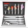 Cuchillo de Comercio Exterior Acero Inoxidable Hogar Cocina Pintura en Spray Cola de Fénix Juego de Cuchillos de Seis Piezas Regalo Juego de Cuchillos de Cocina