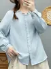 Camisa nueva de manga larga con cuello y botones para mujer, de gasa de algodón, top casual holgado y agradable para la piel, algodón puro 87343
