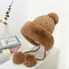 2025 Nuevo Otoño e Invierno Protección para Orejas Cálido Engrosado Tejido de Lana Gorro Bordado de Nicho Lazo Casual Versátil Gorro para el Frío