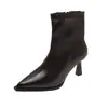 Botines de tacón alto con punta, nueva colección otoño/invierno 2026, tacón de aguja, botines de retazos, botas de ajuste ceñido, botines marrones retro