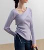 Sentido del Diseño Suéter Elegante Francés de Manga Larga Top para Mujer Otoño Nuevo Flojo Combinable Suéter Morado