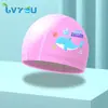 Nova touca de natação infantil à prova d'água para cuidado com o cabelo confortável com revestimento de PU touca de natação atacado com LOGO estampado touca de natação de desenho animado