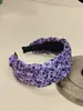 Faixa de Cabelo Roxo Tecido Retro Estilo Coreano com Laço, Sensação de Luxo, Faixa Larga Trançada de Topo Alto, Faixa de Cabeça, Pente de Cabelo