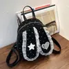 Mochila de coelho de orelhas caídas com bolinhas e renda estilo coreano, feminina e estilosa, mochila pequena de alta aparência para o dia a dia