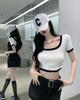 Camiseta Feminina Ins Sexy Puro Decote U Manga Curta Curta Simples Cor Contrastante Slim Fit Slim Verão Top Feminino T-Trendy Atacado