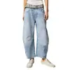 Estação independente 2024 transfronteiriça Europa e Estados Unidos mais vendidos jeans de perna larga soltos de cintura baixa feminino Denim lavado