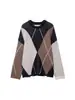 Comercio Exterior Transfronterizo Otoño e Invierno 2025 Moda Europea y Americana Elegante Ropa para Mujer, Suéter de Punto de Moda con Patrón de Diamantes