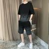 Traje de verano 2024, de seda fina, elegante, con camiseta de manga corta y pantalones cortos, ropa deportiva informal para hombre.