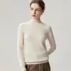 Suéter feminino de cashmere, 100% cashmere puro, gola alta parcial, pulôver outono/inverno, malha base de ajuste slim
