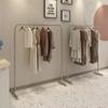 Suporte de Exposição de Roupas Prateado Aço Inoxidável Trefilado Sala ao Vivo com Rodas Cabide Prateleira para Roupas Arara Móvel para Casacos