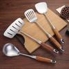 Espátula de Aço Inoxidável 304 com Cabo de Madeira de Pera, Conjunto de 6 Peças para Cozinha, Colher de Sopa, Pegador de Macarrão, Espátula para Fritar, Espátula Grande para Peixe, Cabo Longo, Antiderrapante
