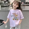 Camiseta de Manga Curta para Meninas Moda Verão Nova Estilosa Chique Meninas Crianças Grandes Algodão Puro Fina Solta Top de Meia-Manga