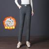 8117 Pantalones de Cuadros y Rayas Gruesos Forrados de Polar para Mujeres de Mediana Edad, Pantalones Lápiz Ajustados Elásticos de Espiga para Mediana Edad y Personas Mayores