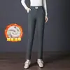 8117 Leggings a cuadros y a rayas con forro polar de invierno pantalones para mujer de mediana edad y mayores talla grande elásticos para exteriores ajustados tipo bota