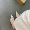 Sandalias de malla transpirable de tacón de aguja estilo francés para mujer, punta cerrada, 2025 nuevo verano, zapatos tejidos de punta