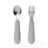 Juego de 2 piezas de tenedor y cuchara para niños de acero inoxidable 316 con mango de silicona, mango largo para entrenamiento, más tenedor