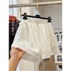 En Stock Verano Nuevo Algodón y Lino Cintura Elástica Tiro Alto Línea A Pierna Ancha Pantalones Cortos para Mujer, Pantalones Casuales Ajustados y Ligeros para Verano
