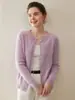 Cardigan Tricotado Gola Redonda 100% Caxemira Pura Outono e Inverno Feminino Outono e Inverno Retrô Torcido Curto Suéter Jaqueta
