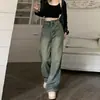 Jeans Retro Vintage Talla Grande de Longitud hasta el Suelo Americanos de Cintura Alta Adelgazantes Casuales de Pierna Ancha Versátiles Pantalones Largos de Pierna Recta para Mujer