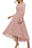 Vestido de Festa Formal Elegante com Aplicação de Renda Meia-Manga Chiffon Vestido de Noite para Convidados de Casamento