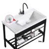 Nuevo Lavabo para Ropa con Tabla de Lavar Drenaje Separado Cerámico Todo en Uno Balcón Sanitario Soporte de Acero Inoxidable Fregadero