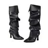 Botas de Mujer de Goma con Suela Blanda Talla 34-48, Botas de Cuero para Mujer Transfronterizas, Botas Martin de Tacón Alto con Tachuelas y Puntera Puntiaguda Europeas y Americanas de Talla Grande para Mujer