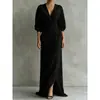 Sitio web independiente transfronterizo europeo y americano nuevo vestido para mujer con cuello en V y cintura ceñida, vestido de estilo vacacional primavera-verano
