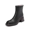 ¡Tan Cálido! Botines de Piel de Cabra Engrosada Todo en Uno Tacón Grueso Botines Cortos Piel Genuina Tacón Alto Cremallera Lateral Botas Grandes de Algodón del Noreste Botines Cortos para Mujer