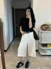 Pantalones capri de mezclilla blancos de cintura alta y pierna ancha para mujer, 2025 verano versátiles casuales fluidos rectos holgados