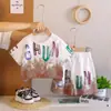 Conjunto de Verão Novo de Manga Curta para Crianças de Comércio Exterior, Roupa de Verão da Moda, Conjunto de Duas Peças com Manga Curta e Shorts, Tendência, Venda Direta do Fabricante