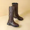 Botas longas de algodão com forro de fleece marrom para mulheres, nova coleção outono/inverno 2026, populares botas de montaria estilo retrô, botas de cowboy western