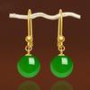Nova Simulação Elegante Hotan Jade Verde Calcedônia Contas Redondas Brincos Longos Jóias de Orelha de Ouro das Mulheres