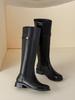 Botas Únicas de Tacón Grueso Hasta la Rodilla para Mujer, Nuevo Estilo Coreano 2026 Botas de Montar de Caña Alta con Hebilla Dorada Pequeña, Botas de Cuero para Mujer