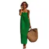 Colección de verano nueva transfronteriza europea y americana: Vestido largo de algodón y lino, de color liso, sexy, retro y sin esfuerzo chic para mujer