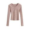 Suéter feminino de manga comprida, cor sólida, simples, slim fit, gola redonda, fivela semiaberta, uso externo, pulôver interno