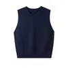 Chaleco de punto de lana pura, estilo minimalista, cuello redondo, para mujer, perfecto para usar en capas, sin mangas, corte holgado, se puede usar como capa interior o exterior