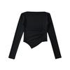 Camiseta de manga larga con hombros descubiertos estilo Pure Desire para mujer, corte ajustado, adelgazante, temperamento, hombro, suéter de punto, sentido del diseño, top irregular
