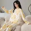 Nuevo 2024 Estilo Coreano Estilo Ins Pijama Delgado Manga Larga Pantalones Mujeres Suelto Dibujos Animados Estilo Coreano Ropa de Casa Traje