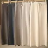 Calça de Lã 100% com Costela Fina e Cordão, Comprimento no Tornozelo, Cintura Alta, Macia, Emagrecimento, Estilo Coreano, Cor Sólida, Versátil Calça de Tricô de Perna Larga