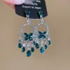 Brincos de Borboleta Redondos com Pingente de Gota, Inlaid de Diamante e Agulha de Prata, Franja, Luxo Acessível, Brincos de Alta Qualidade, Design Moderno e Versátil para Mulheres