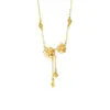 Collar Retro Vietnamita de Oro Arena Moda Flor Hueca Perla Borla Gota de Agua Cadena para Clavícula Joyería Duradera para Mujer