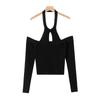 Suéter Sexy de Hombros Descubiertos con Cuello Hueco ins Tendencia Popular en Internet para Mujer Primavera Nuevo Camiseta Base para Hombro ins Tendencia
