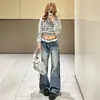 Estilo de rua garota ousada novas calças de cintura baixa mostram pernas longas outono jeans versátil calças de perna larga femininas da moda