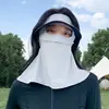 Sombrero Protector Solar para Cara Completa Protección UV de Seda de Hielo Negro con Pegamento Integrado Protección de Cuello Máscara Gini para Montar