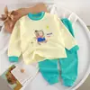 Novo Conjunto de Roupa Íntima Infantil Algodão Puro Roupas de Outono para Meninos Meninas Bebês Roupas de Outono Calças de Outono Pijama Roupas de Casa Jacquard Desenho Animado