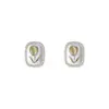 Pendientes de Flor de Tulipán Estilo Francés para Mujer Estilo Lujo Ligero Pendientes de Cristal con Piedra Ojo de Gato Pendientes Delicados Elegantes Elegantes con Goteo de Aceite