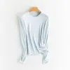 Ropa Zhengqite/26 Camiseta de Manga Larga Simple y Elegante con Borde de Volantes para Mujer, Base de Seda de Morera, Disponible en Múltiples Colores